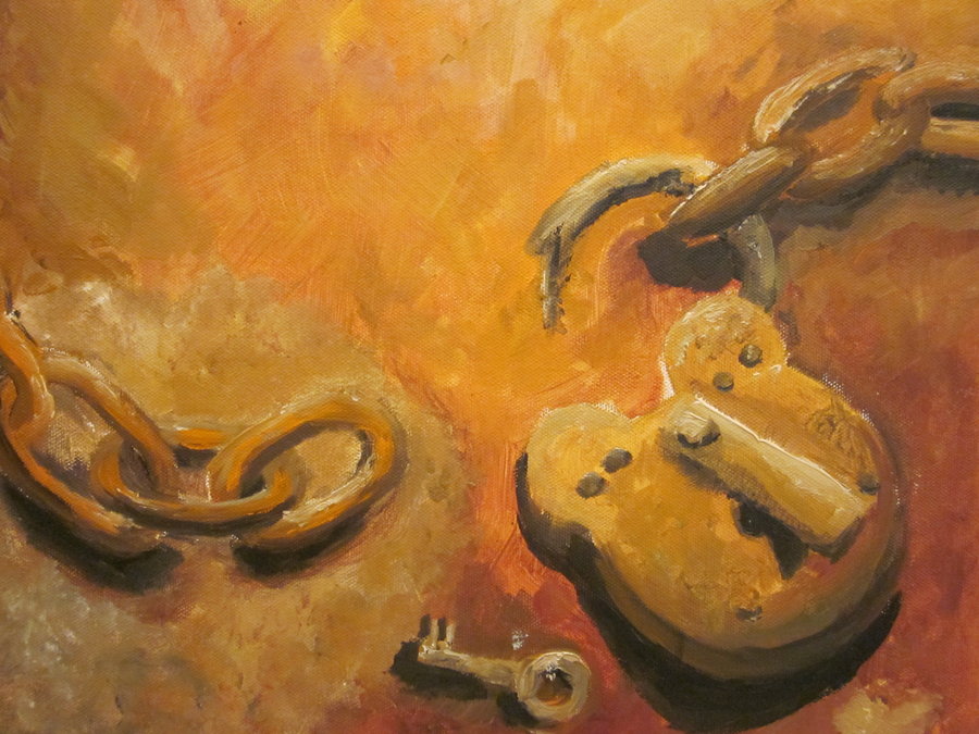 900x675 Lock And Chain Painting By Alex Burg - Lock Painting