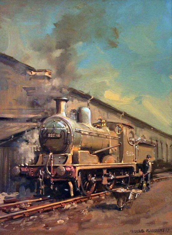 550x750 Painting By Michael Flanders Trains Locomotive - Locomotive Painting