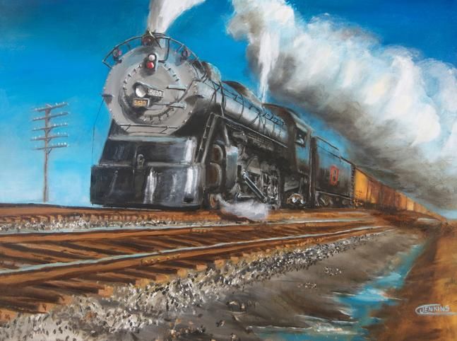 647x482 Steam Train Locomotive Painting Burlington Cbampq Paintings - Locomotive Painting