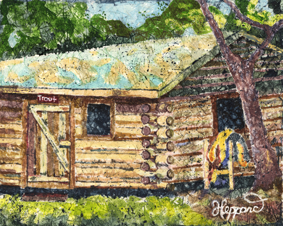 900x720 Cabin In The Woods Martha Heppard Art - Log Cabin In The Woods Painting