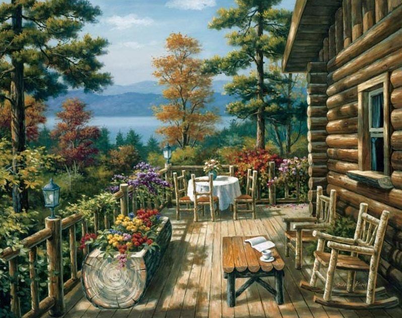 798x632 Cabin The Woods Diy Paint By Numbers Painting By - Log Cabin In The Woods Painting