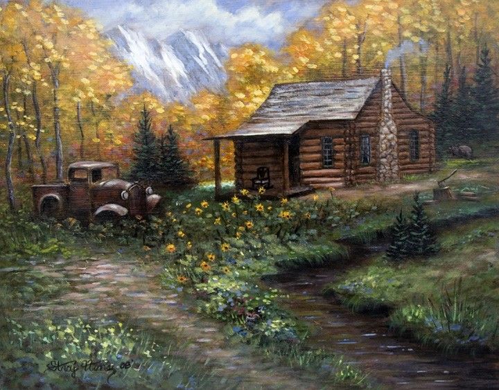 Log Cabin In The Woods Painting At Paintingvalley Com Explore