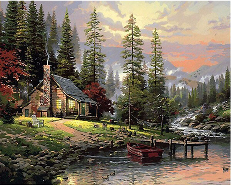 Log Cabin Painting at PaintingValley.com | Explore collection of Log ...