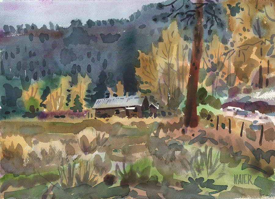 900x654 Log Cabin Painting By Donald Maier - Log Cabin Painting