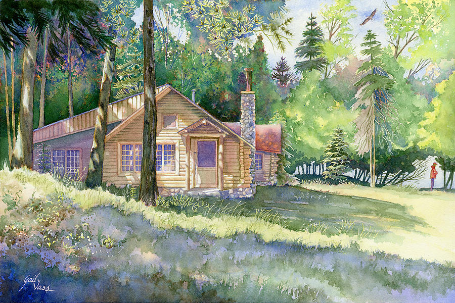 900x600 Log Cabin Painting By Gail Vass - Log Cabin Painting