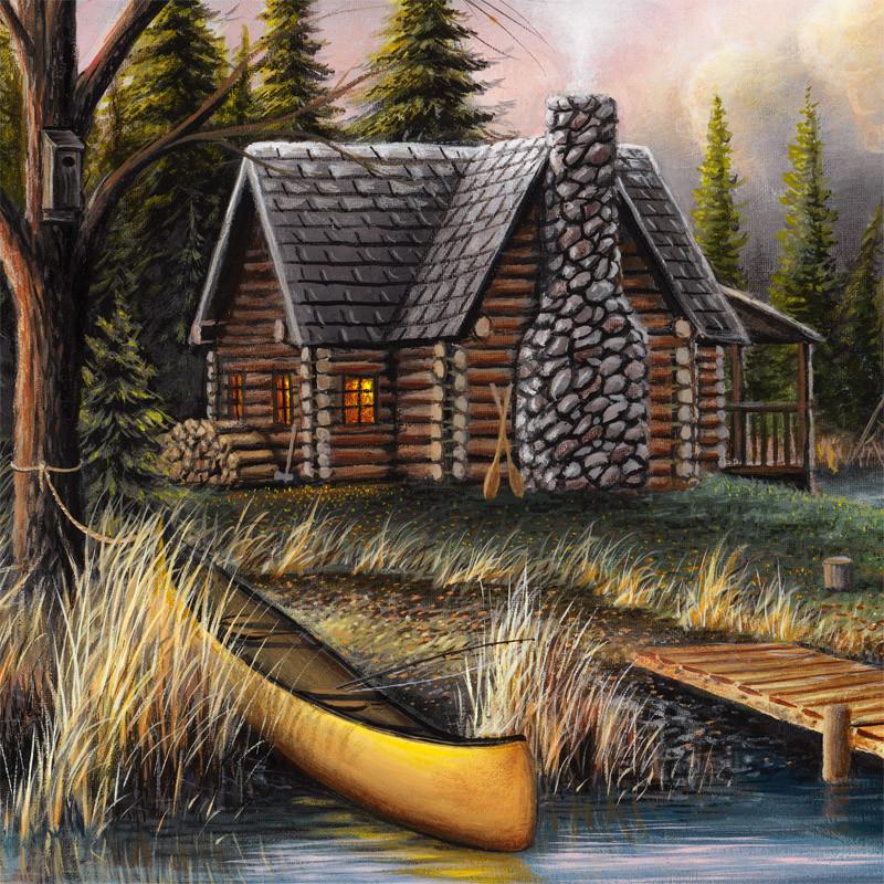 800x800 Original Rustic Cabin Painting - Log Cabin Painting