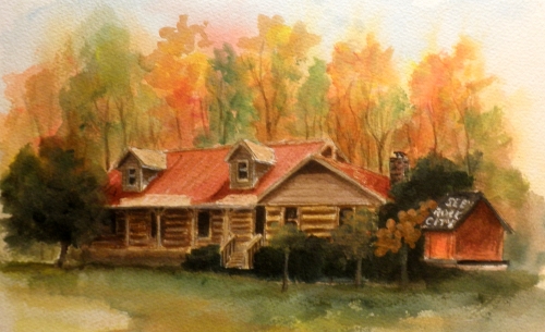 500x305 Second Version Of Log Cabin Painting - Log Cabin Painting