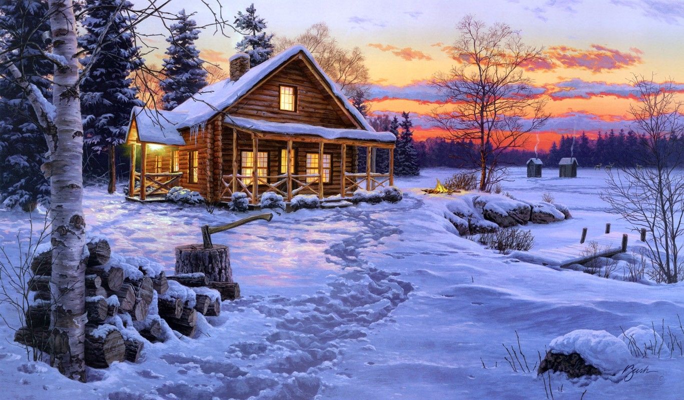 Log Cabin Painting at PaintingValley.com | Explore collection of Log ...