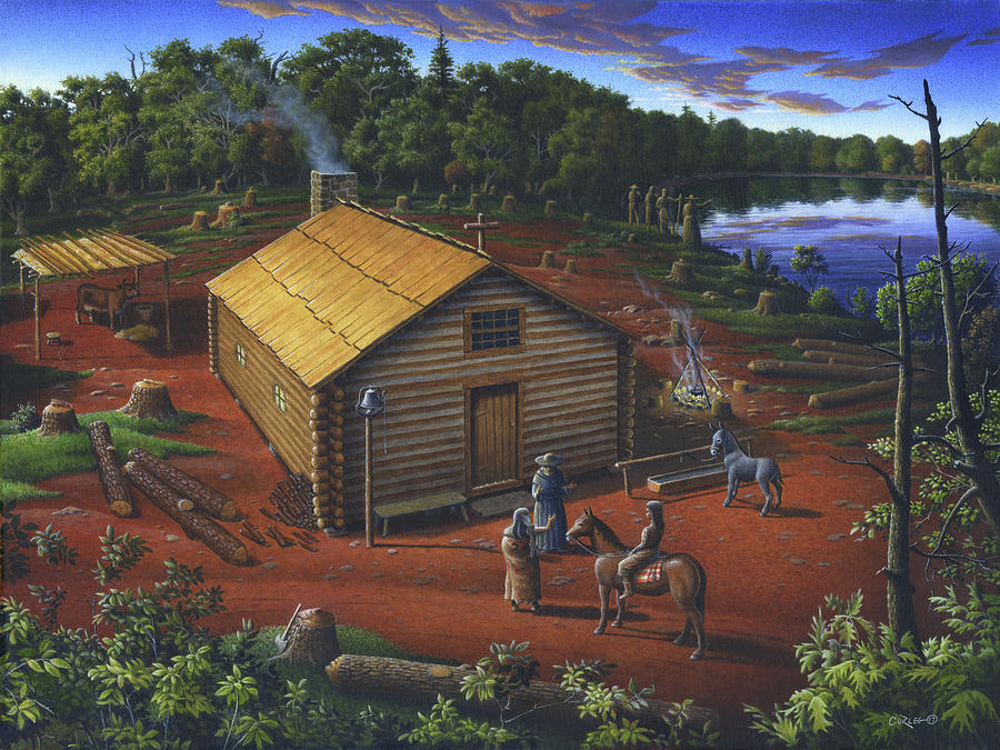 900x675 In The Beginning - Log Cabin Painting