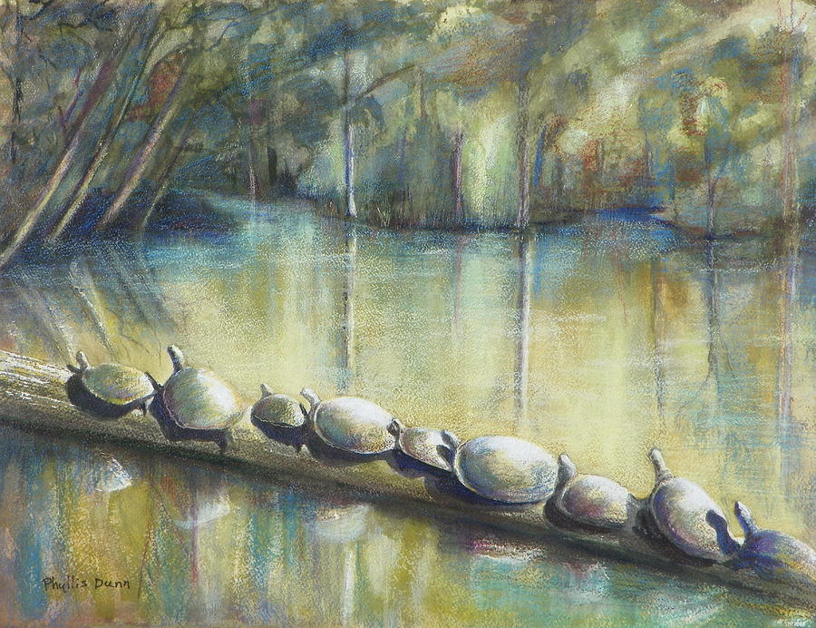 900x692 Turtles On A Log Painting By Phyllis Dunn - Log Painting