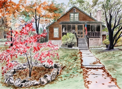 400x292 Watercolor House Paintings And Drawings - Log Painting