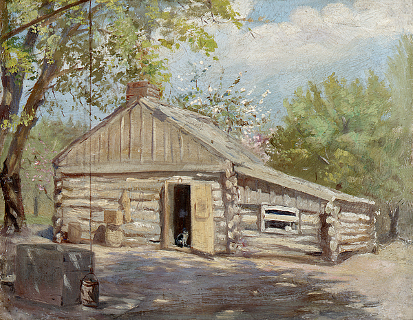 600x465 Log Cabin Painting By Lewis A Ramsey - Log Painting