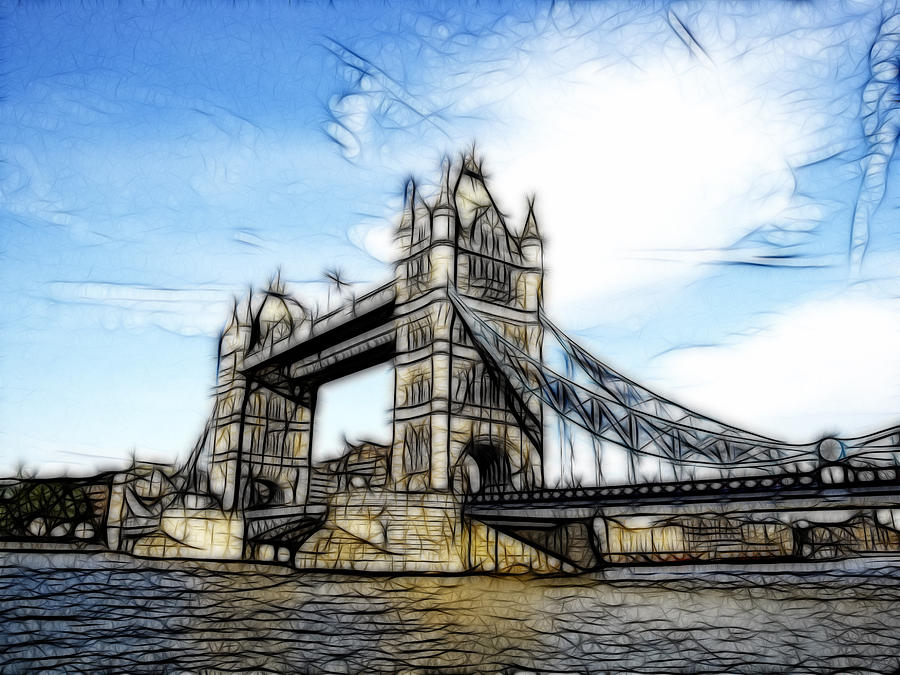 900x675 Tower Bridge London Digital Painting Painting By Georgeta Blanaru - London Bridge Painting