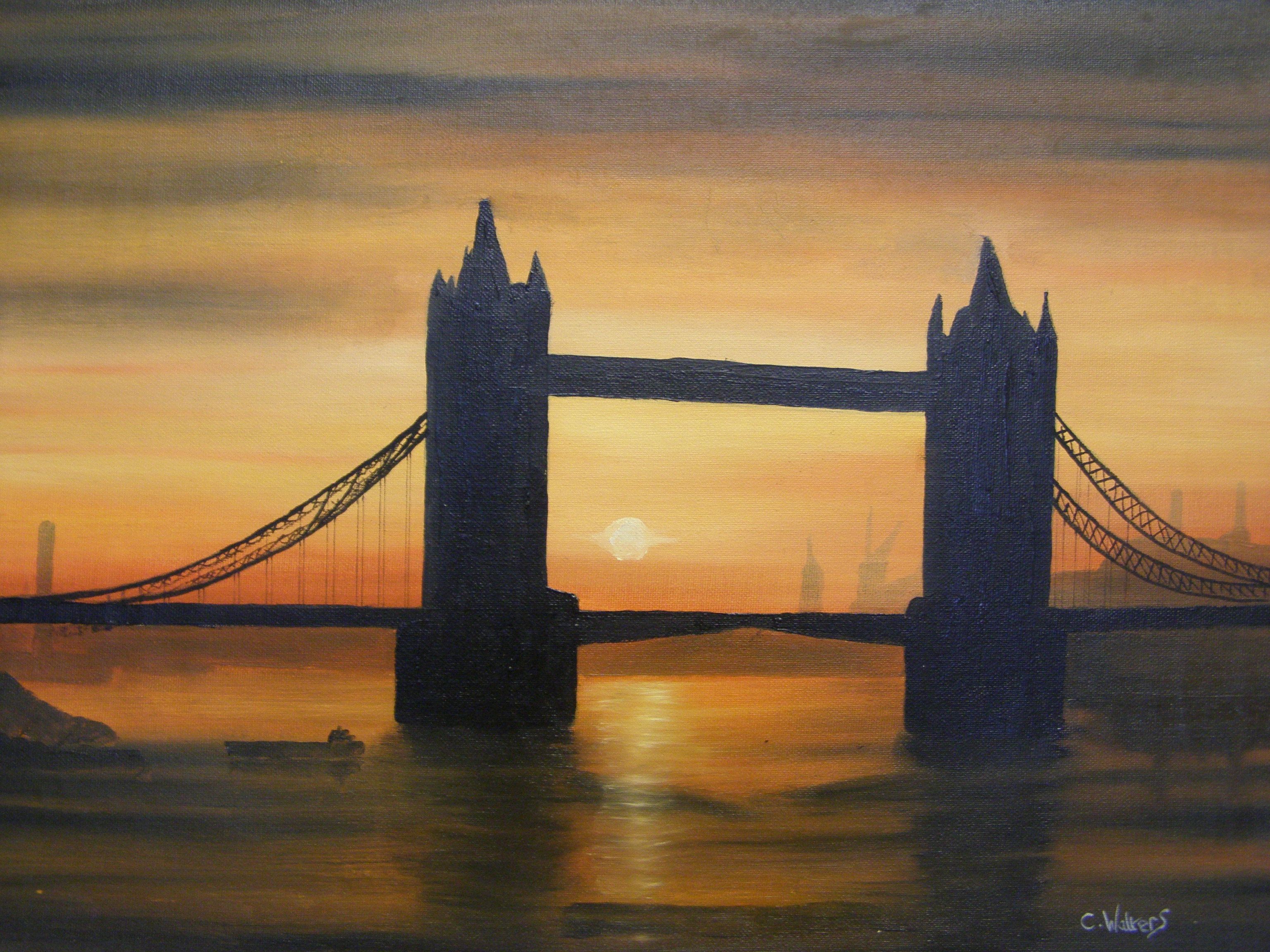 3072x2304 London Bridge Sunset 16 X 22 Oil Painting Painted By C Walters - London Bridge Painting