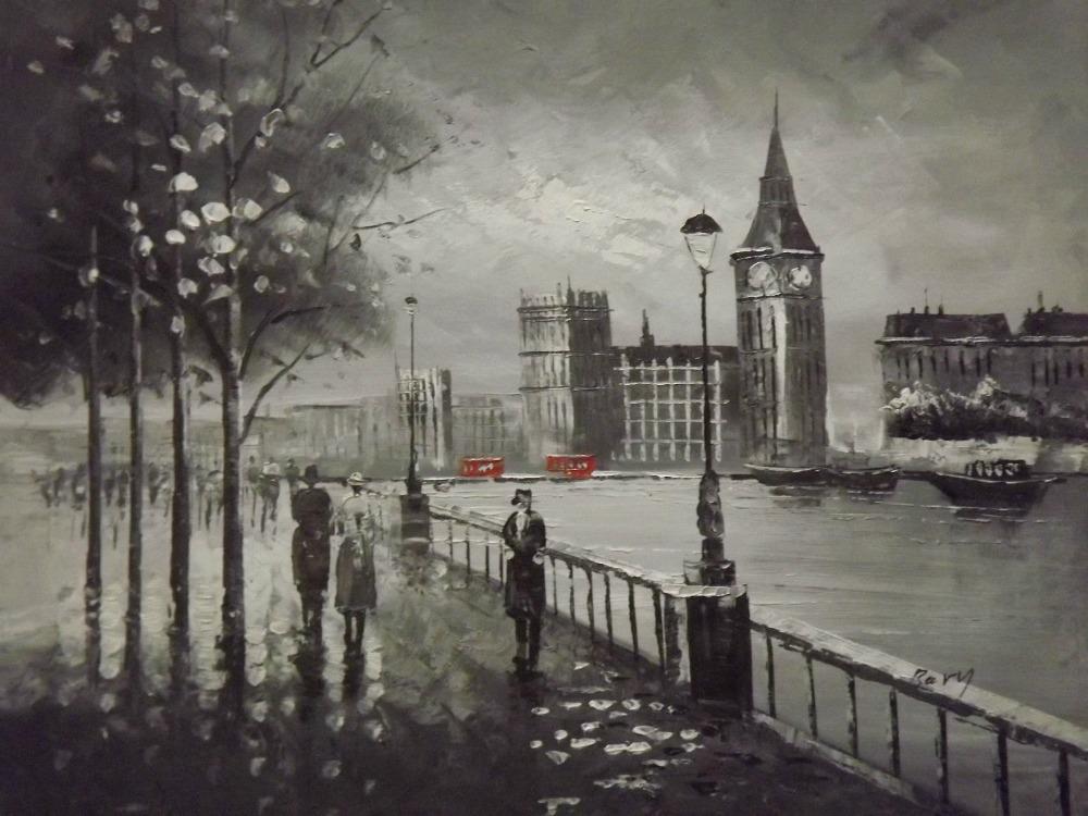 1000x750 2018 London Black White Red Large Oil Painting Canvas Contemporary - London Canvas Painting