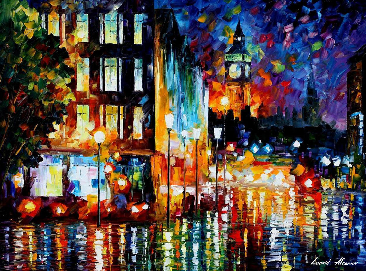 1254x930 London's Lights Palette Knife Oil Painting On Canvas By Leonid - London Canvas Painting