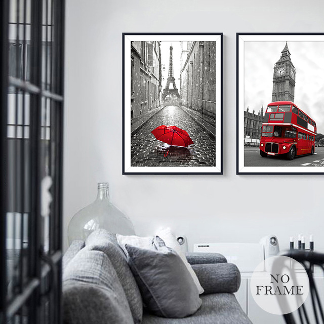640x640 Modern Nordic Street Bus Car Red Telephone Booth London Canvas - London Canvas Painting
