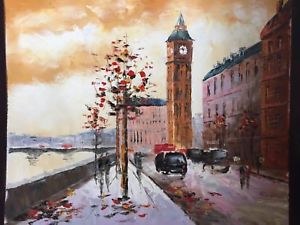 300x225 Original Large Oil On Canvas Painting Of London Ebay - London Canvas Painting