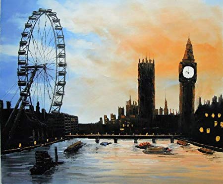 450x371 London Eye And Big Ben From The River Thames - London Eye Painting