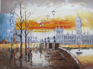 300x225 London Eye Large Oil Painting Canvas British English City Art - London Eye Painting