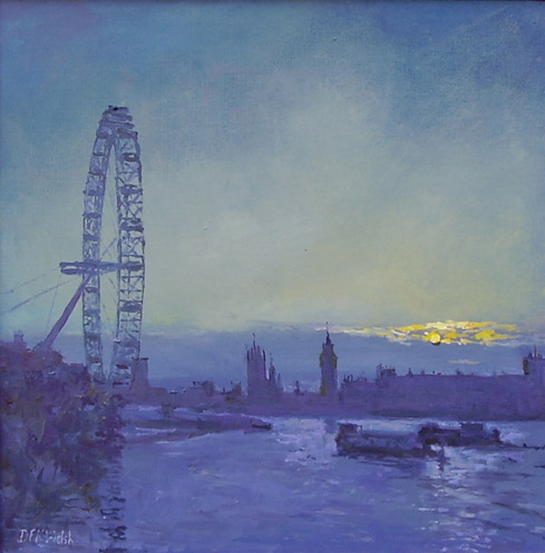 489x497 Oil Paintinglondon Eye Setting Sunthames - London Eye Painting