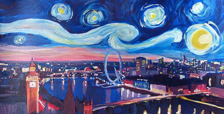 900x459 Starry Night In London - London Eye Painting