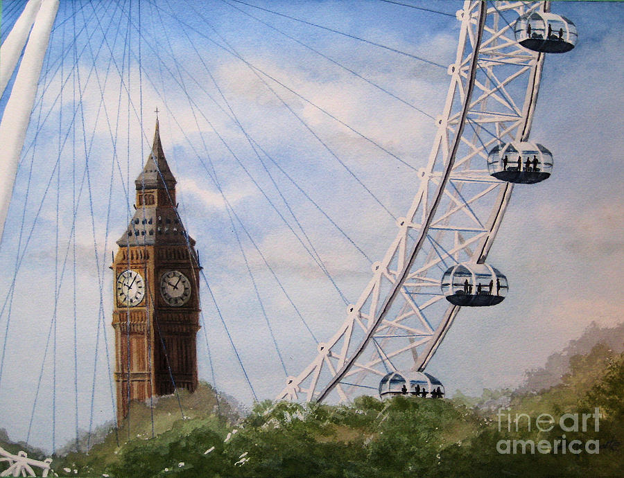 900x690 Big Ben And The London Eye Painting By Diane Marcotte - London Eye Painting