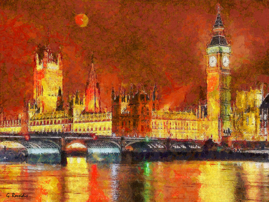 900x675 London By Night Painting By George Rossidis - London Painting