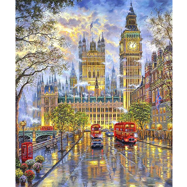 640x640 3d Diy Full Diamond Painting Cross Stitch London Street Picture - London Painting