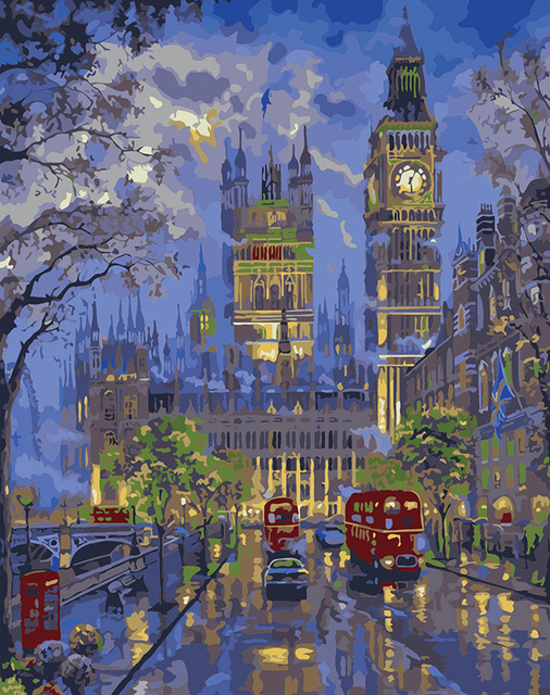 506x640 Paris London Night View Painting By Numbers Picture Modular Diy - London Painting