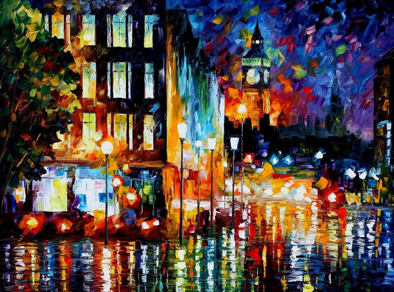 1254x930 London's Lights Palette Knife Oil Painting On Canvas By Leonid - London Painting