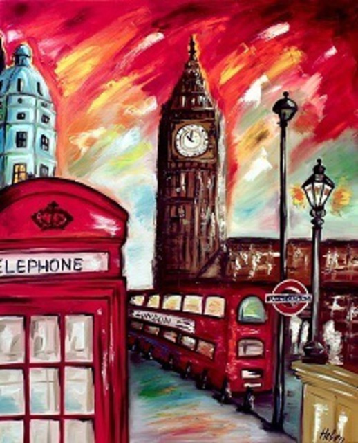 518x640 Helen Bellart Artwork London Original Painting Oil Abstract - London Phone Booth Painting