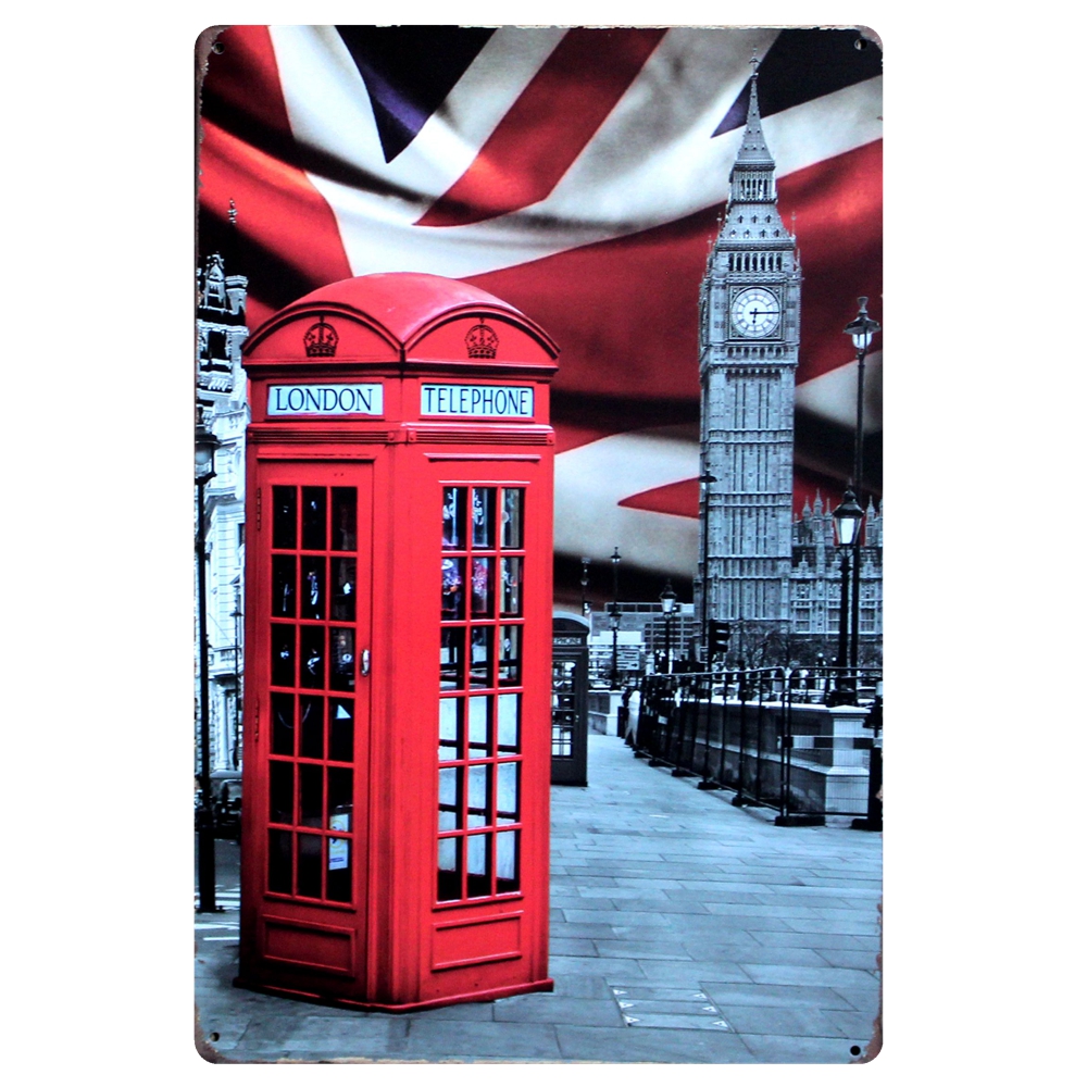 1000x1000 Mike86 ] London Telephone Booth Big Ben Metal Signs Wall Decor - London Phone Booth Painting