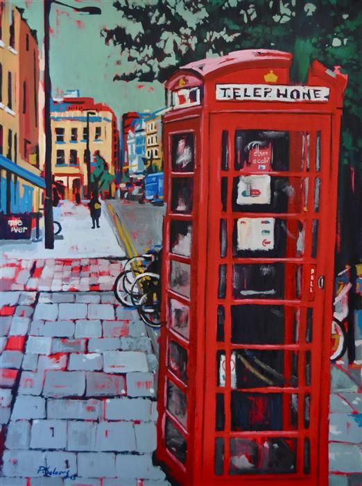 522x700 Original Art For Sale - London Phone Booth Painting