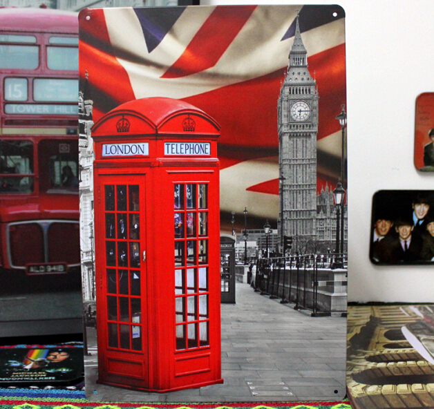 628x592 Rzxd 842 Vintage Metal Painting London Telephone Tin Signs Wall - London Phone Booth Painting