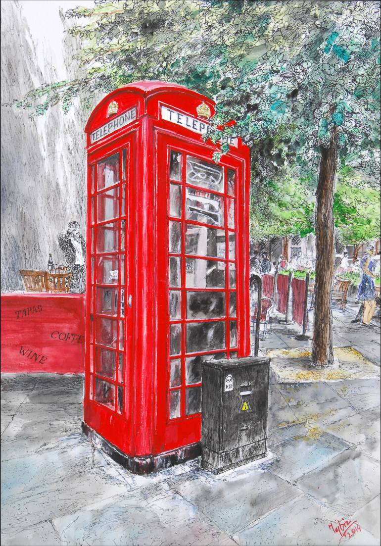 770x1103 Saatchi Art The Red London Phone Booth Painting By Tejbir Singh - London Phone Booth Painting