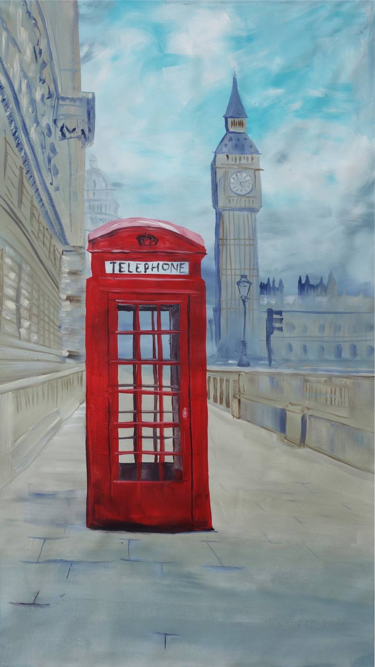 770x1369 Saatchi Art Red Telephone Box London 90x160 Cm S051 Big Ben - London Phone Booth Painting