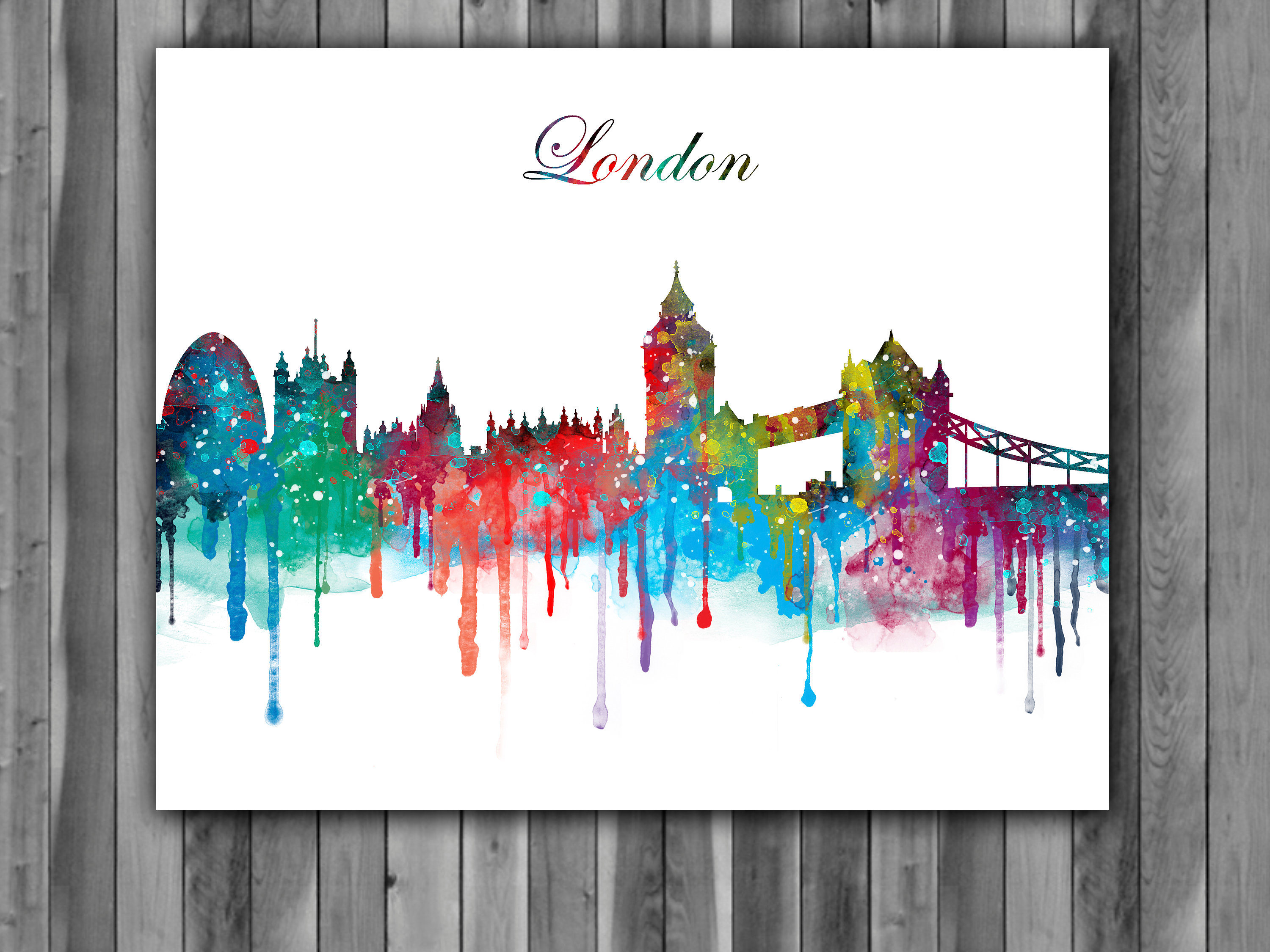 3000x2250 London Skyline Watercolor Print, London Skyline Art, London - London Skyline Painting