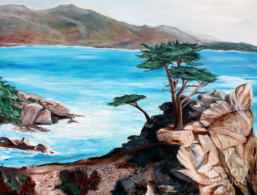 900x684 Lone Cypress Painting By Robert Schippnick - Lone Cypress Painting