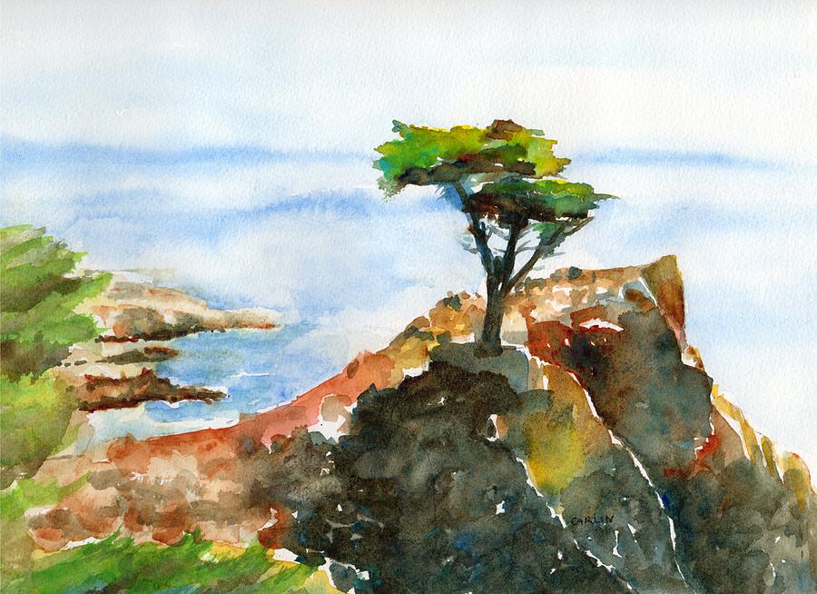 900x654 Lone Cypress Pebble Beach Fog Painting By Carlin Blahnik - Lone Cypress Painting