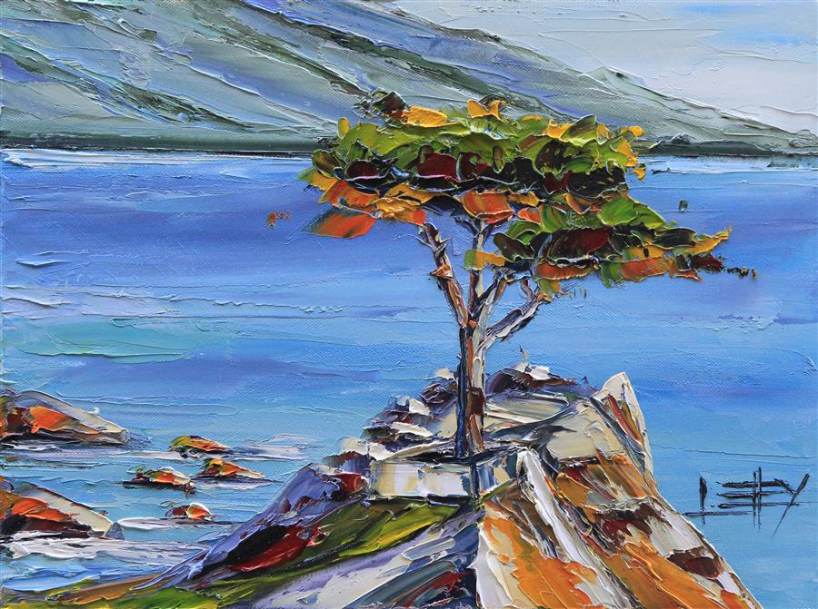 900x671 The Lone Cypress By Lisa Elley - Lone Cypress Painting