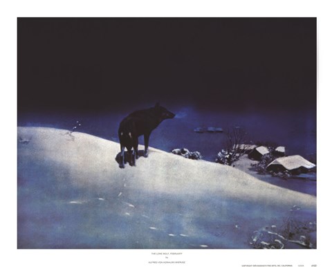 480x386 Lone Wolf, February Fine Art Print By Alfred Von Kowalski Wierusz - Lone Wolf Painting By Kowalski