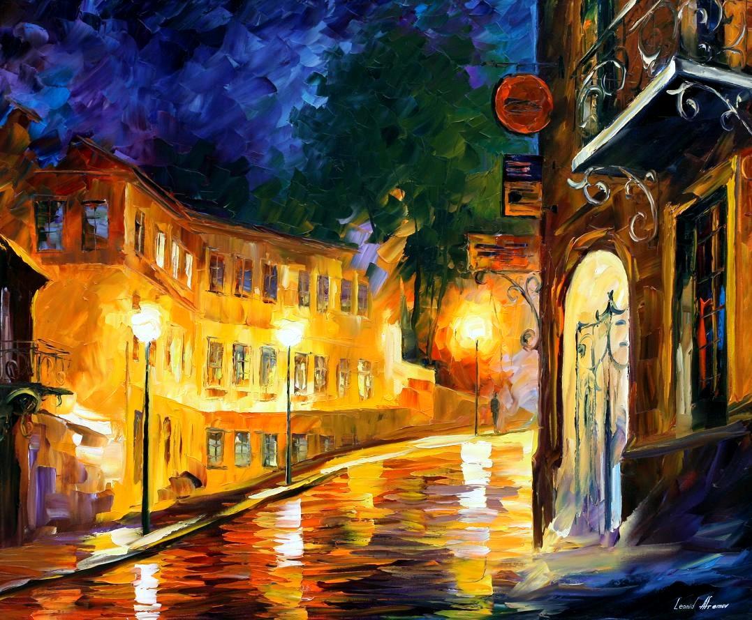 1077x889 Lonely Night Palette Knife Oil Painting On Canvas By Leonid - Loneliness Famous Painting