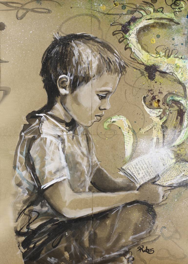 770x1080 Saatchi Art The Boy Who Reads Is Never Lonely Painting By Sara Riches - Lonely Child Painting