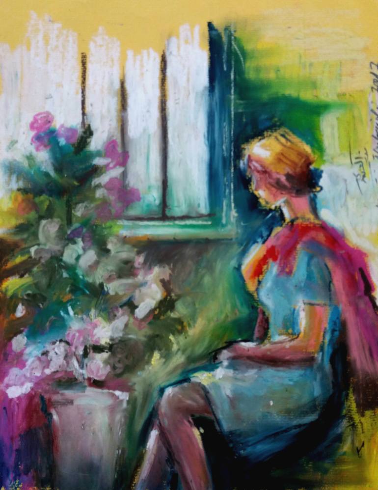 770x998 Saatchi Art Lonely Woman Painting By Munir Alubaidi - Lonely Girl Painting