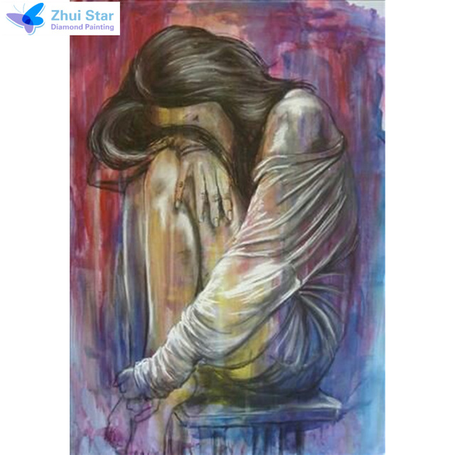 640x640 Zooya Diy Diamond Embroidery Lonely Girl 5d Diamond Painting Cross - Lonely Girl Painting