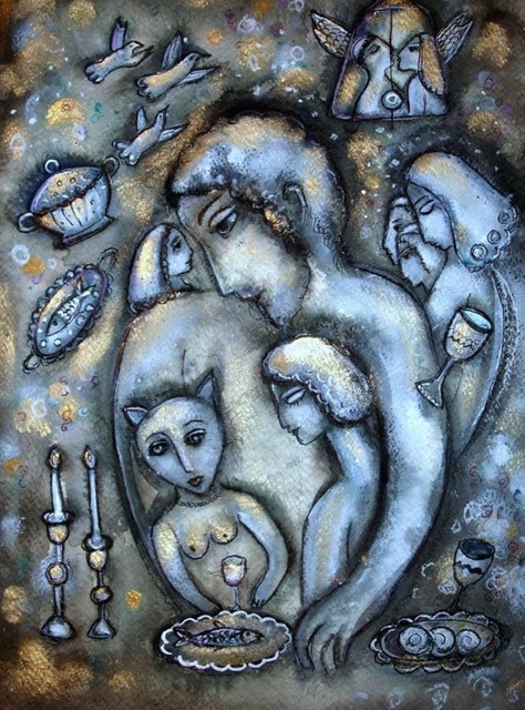 474x640 Melita Kraus Artwork Shabbat Of Lonely Man Original Drawing Ink - Lonely Man Painting