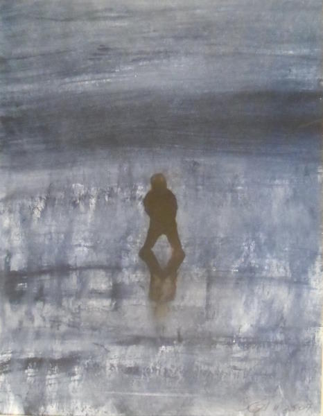466x600 S.c.h. Watercolor Painting Of Lonely Man By The Sea - Lonely Man Painting
