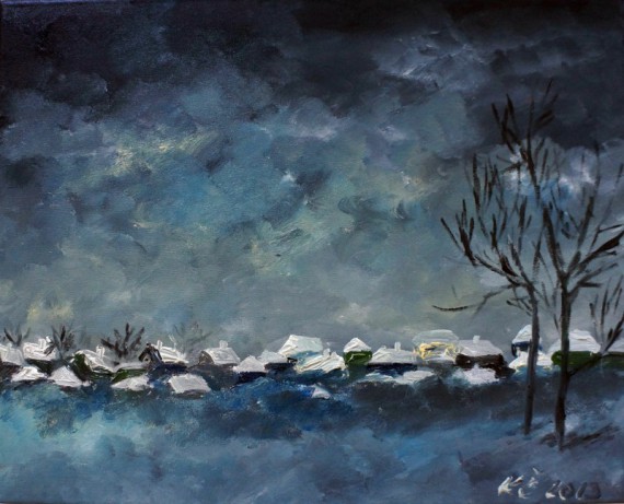 570x461 Buy Village Covered With Snow. Lonely Trees - Lonely Painting