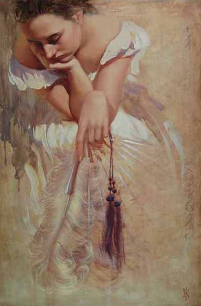 395x600 Holding A Fan - Lonely Woman Painting